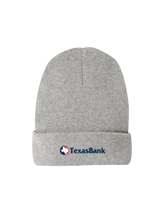 Recycled Light Heather Grey Beanie w/TexasBank Logo