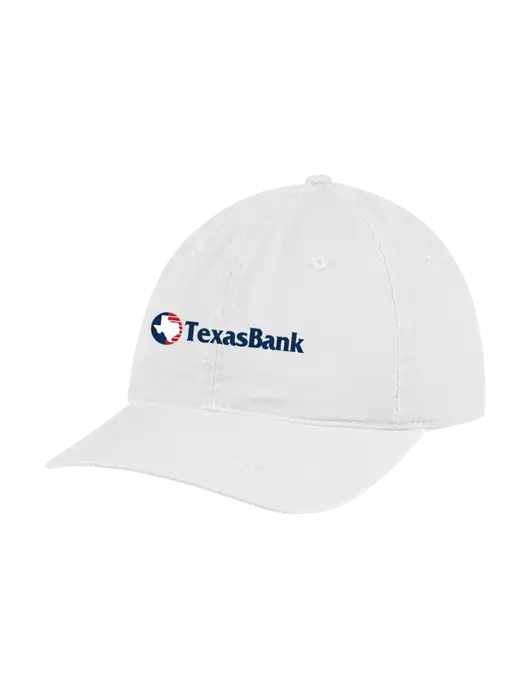 Garment Washed Unstructured Twill White Cap w/TexasBank Logo