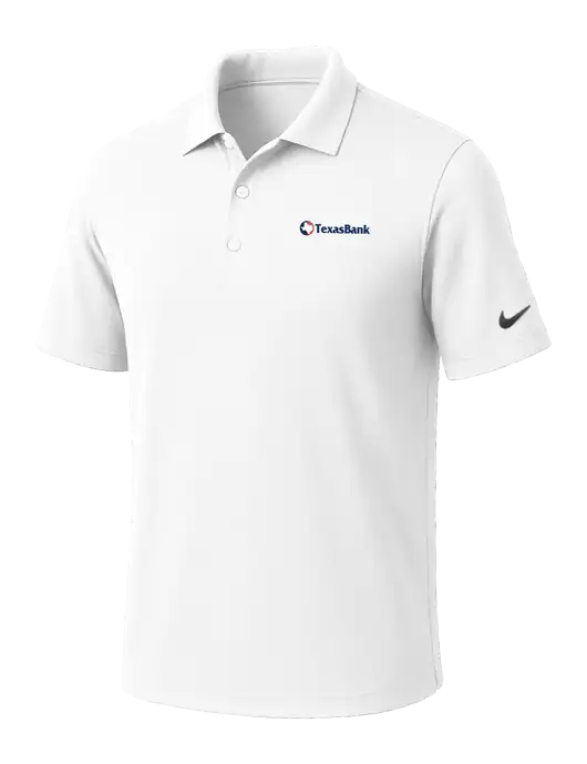 NIKE White Dri-Fit Micro Pique Polo w/TexasBank Logo