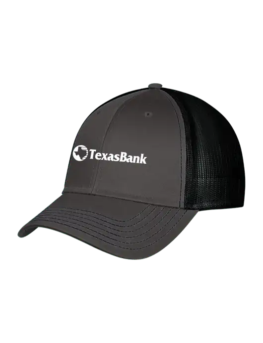Charcoal & Black Mesh Trucker Cap Snap Back w/TexasBank Logo
