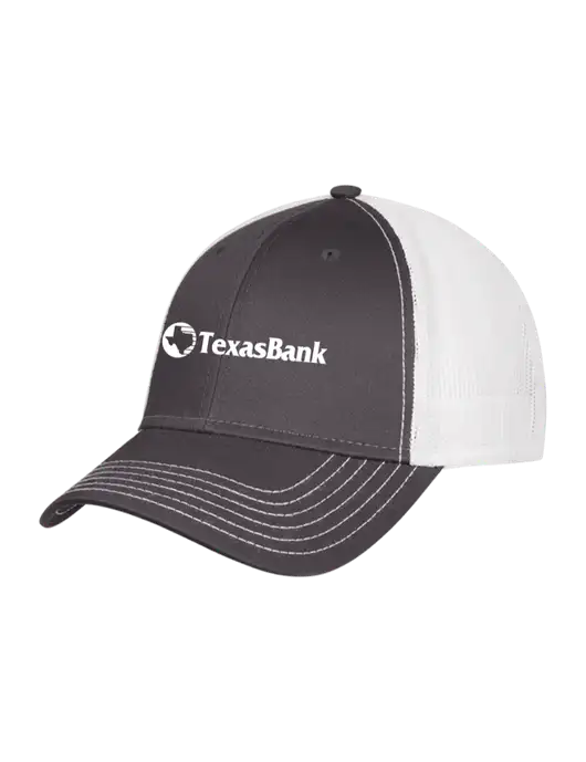 Dark Grey/White Mesh Trucker Cap Snap Back w/TexasBank Logo