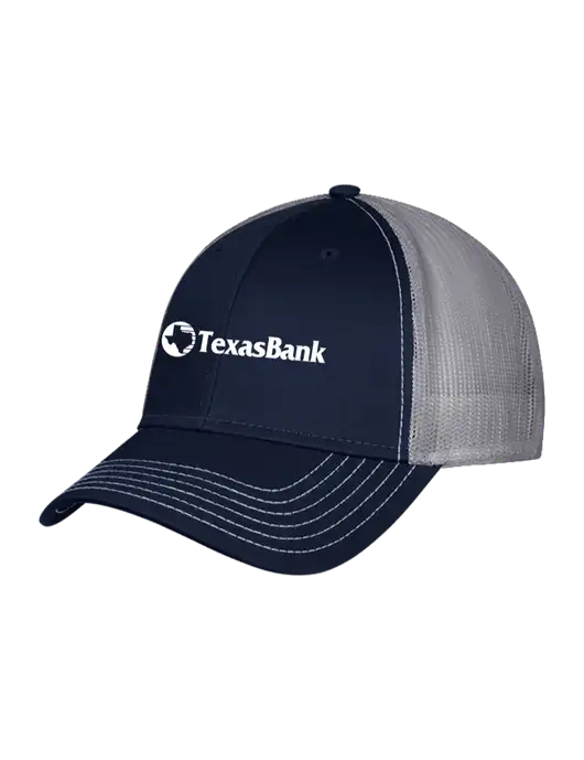 Navy & Grey Mesh Trucker Cap Snap Back w/TexasBank Logo