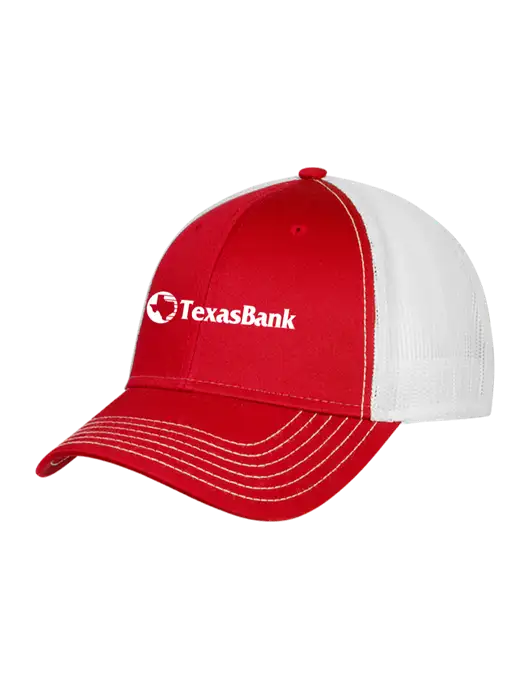 Red/White Mesh Trucker Cap Snap Back w/TexasBank Logo
