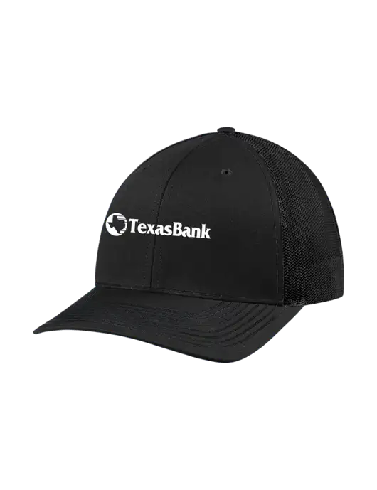 Richardson Adjustable Snapback Original 112 Trucker Cap Black w/Black Mesh w/TexasBank Logo