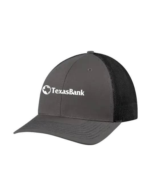 Richardson Adjustable Snapback Original 112 Trucker Cap Dark Grey w/Black Mesh w/TexasBank Logo