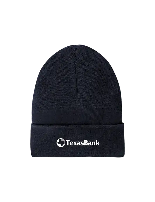Recycled True Navy Beanie w/TexasBank Logo