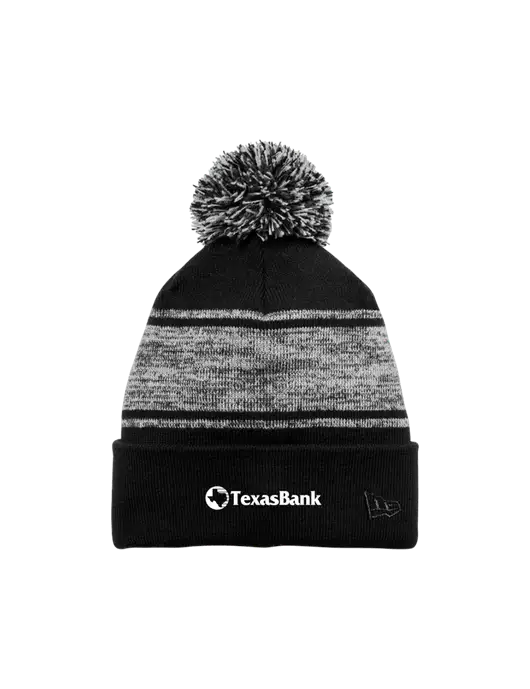 New Era Black/Charcoal Knit Chilled Pom Beanie w/TexasBank Logo