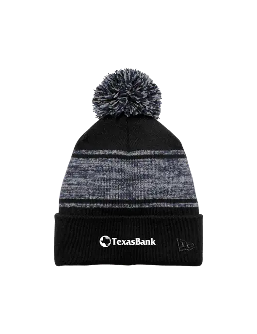 New Era Black/Navy Knit Chilled Pom Beanie w/TexasBank Logo