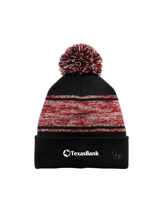 New Era Black/Red Knit Chilled Pom Beanie w/TexasBank Logo