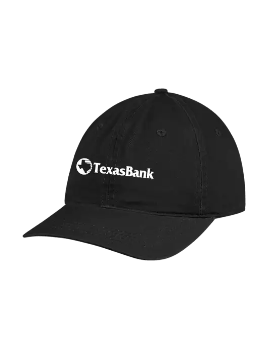 Garment Washed Unstructured Twill Black Cap w/TexasBank Logo