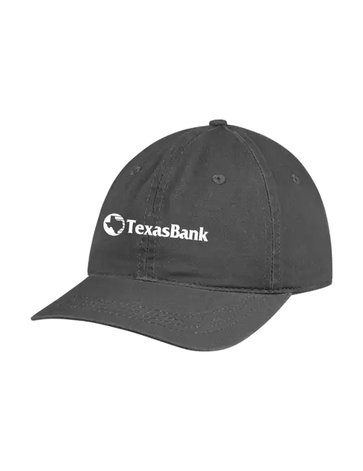 Garment Washed Unstructured Twill Charcoal Cap w/TexasBank Logo