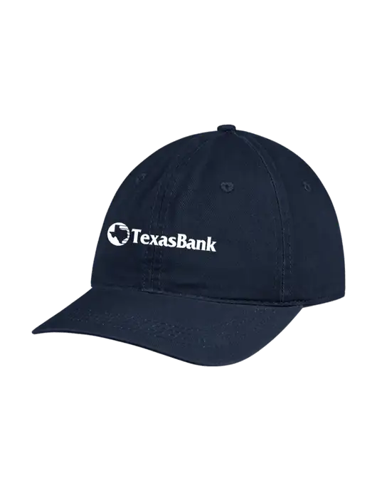 Garment Washed Unstructured Twill Navy Cap w/TexasBank Logo