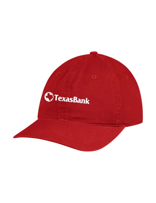 Garment Washed Unstructured Twill Red Cap w/TexasBank Logo