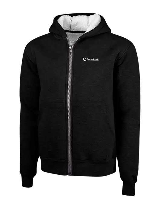 Cornerstone Black Heavyweight Sherpa Lined Hooded Fleece Jacket w/TexasBank Logo
