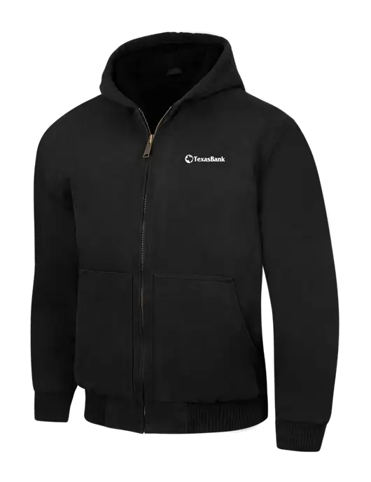 CornerStone Black Washed Duck Cloth Insulated Hooded Work Jacket w/TexasBank Logo