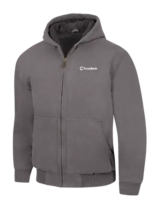 CornerStone Medium Grey Washed Duck Cloth Insulated Hooded Work Jacket w/TexasBank Logo
