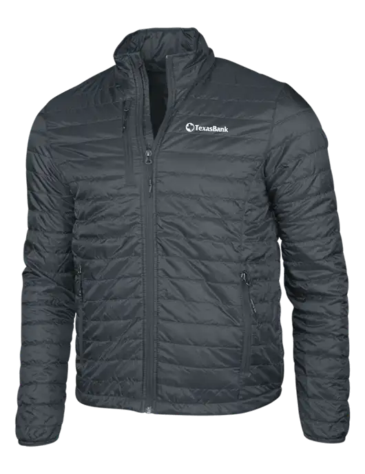 Dark Grey Puffy Packable Jacket w/TexasBank Logo