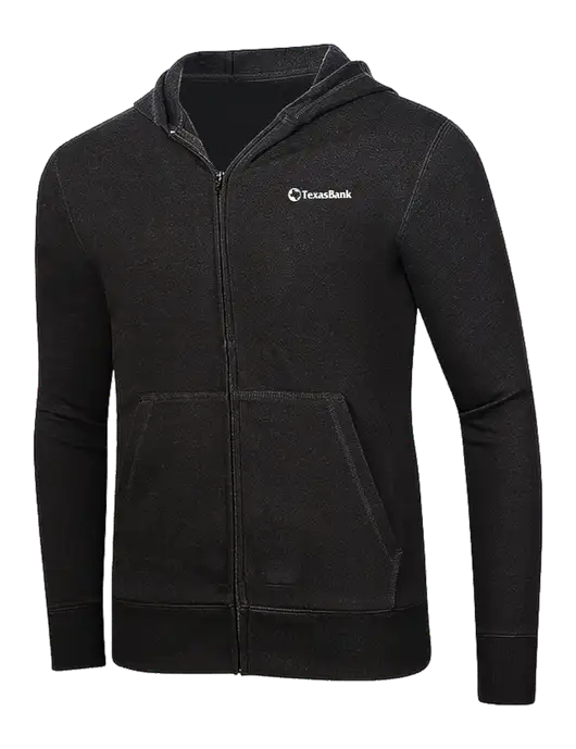 Full-Zip Black Heavyweight Hooded Sweatshirt w/TexasBank Logo