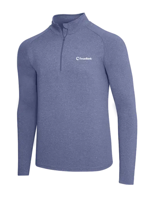 Navy Heather Sport Wick Stretch 1/4 Zip Pullover w/TexasBank Logo