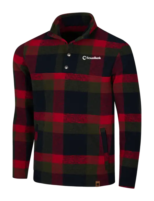 Russell Outdoors Red/Black Plaid Basin Snap Pullover w/TexasBank Logo