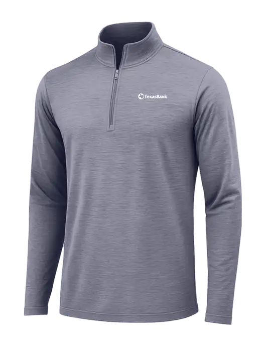 True Navy Heather Posicharge Tri-Blend Wicking 1/4 Zip Pullover w/TexasBank Logo