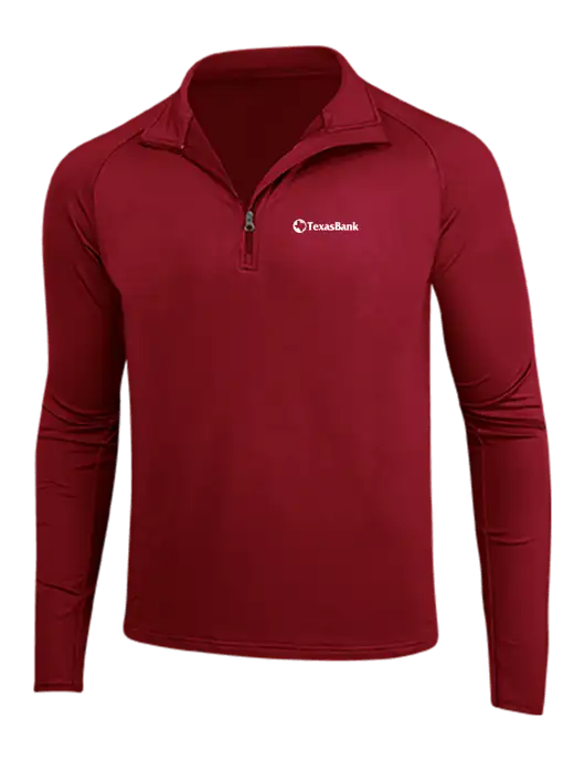 Red Sport Wick Stretch 1/4 Zip Pullover w/TexasBank Logo