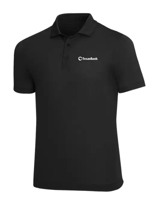 Mercer+Mettle Black Stretch Jersey Polo w/TexasBank Logo