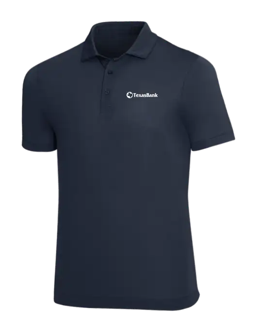 Mercer+Mettle Navy Stretch Jersey Polo w/TexasBank Logo
