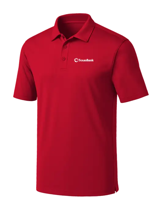 Red Silk Touch Performance Polo w/TexasBank Logo