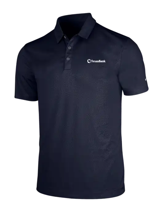 NIKE Dark Navy Dri-Fit Embossed Tri-Blade Polo w/TexasBank Logo
