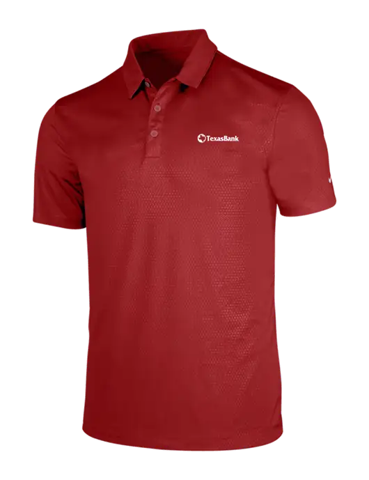 NIKE Red Dri-Fit Embossed Tri-Blade Polo w/TexasBank Logo