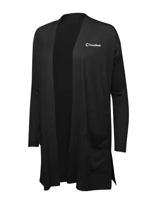 Black Womens Concept Long Pocket Cardigan w/TexasBank Logo