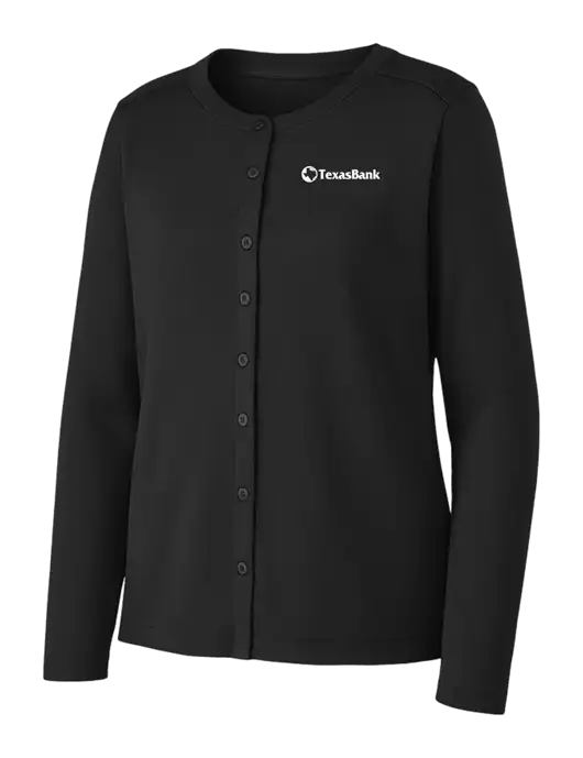 Black Womens Concept Stretch Button-Front Cardigan Sweater w/TexasBank Logo