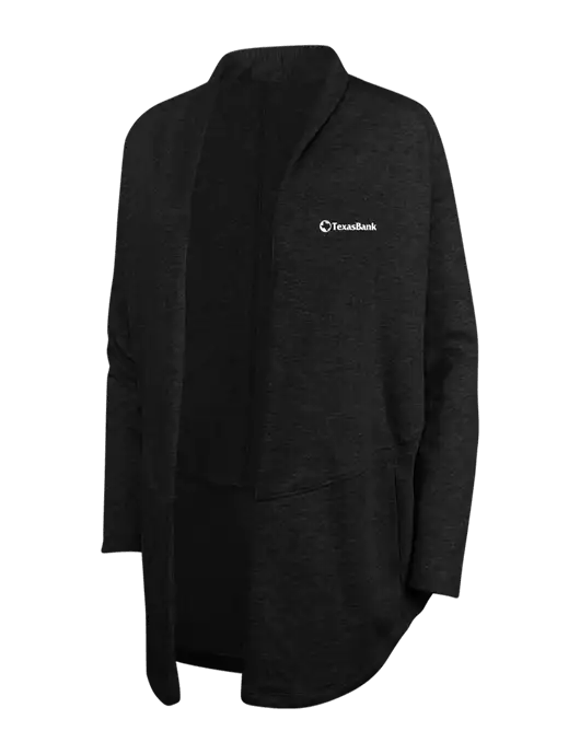 Deep Black/Charcoal Heather Womens Interlock Cardigan w/TexasBank Logo