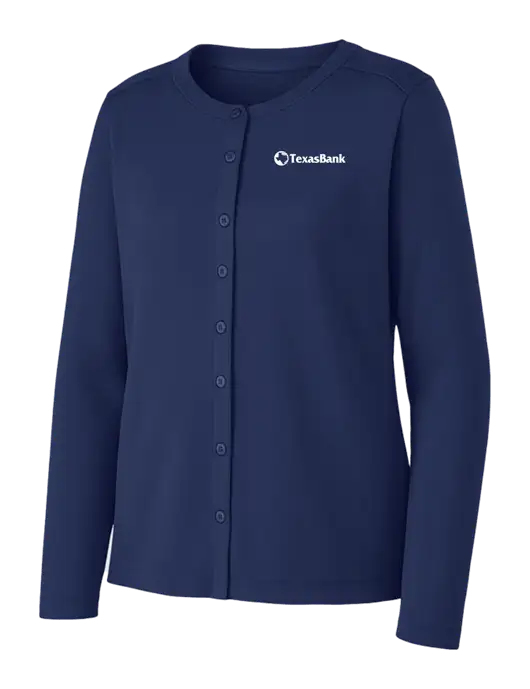 Dress Blue Navy Womens Concept Stretch Button-Front Cardigan Sweater w/TexasBank Logo