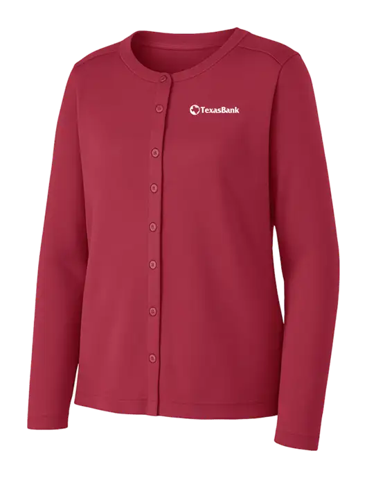 Rich Red Womens Concept Stretch Button-Front Cardigan Sweater w/TexasBank Logo