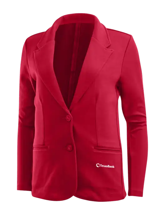 Rich Red Womens Knit Blazer w/TexasBank Logo