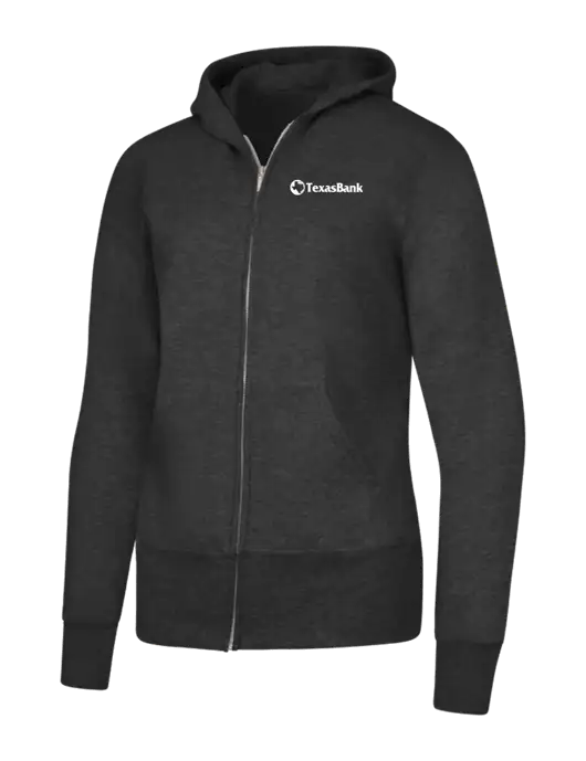 Dark Heather Grey Womens Core Fleece Full-Zip Hooded Sweatshirt w/TexasBank Logo