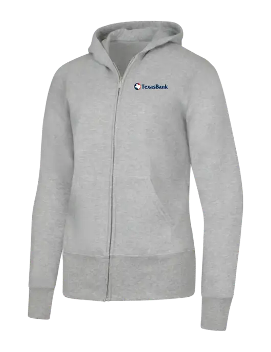 Grey Heather Womens Core Fleece Full-Zip Hooded Sweatshirt w/TexasBank Logo