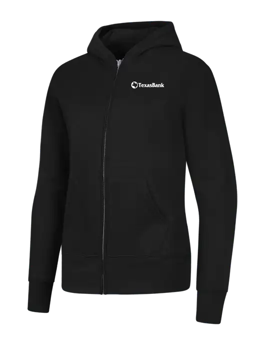 Jet Black Womens Core Fleece Full-Zip Hooded Sweatshirt w/TexasBank Logo