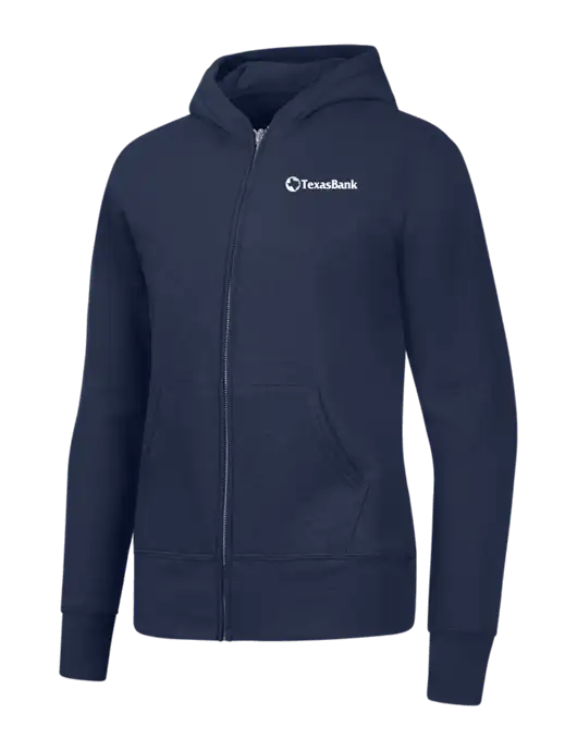 Navy Womens Core Fleece Full-Zip Hooded Sweatshirt w/TexasBank Logo