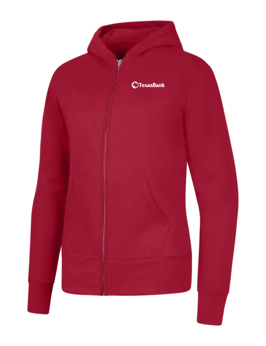 Red Womens Core Fleece Full-Zip Hooded Sweatshirt w/TexasBank Logo