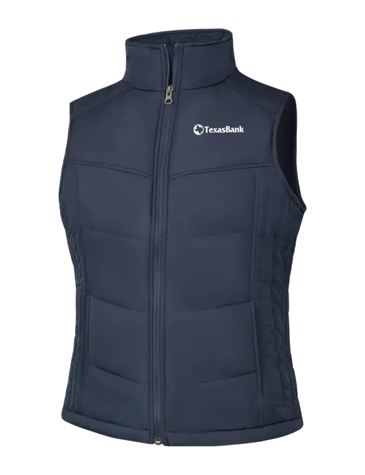 Womens Dark Slate/Black Puffy Vest w/TexasBank Logo
