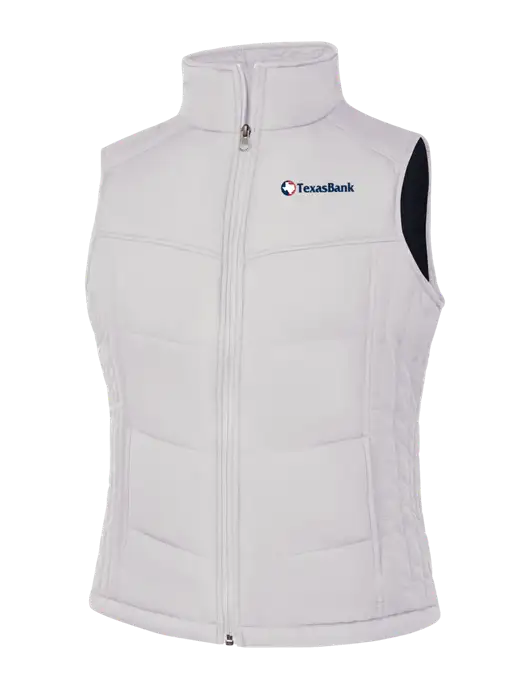 Womens White/Dark Slate Puffy Vest w/TexasBank Logo