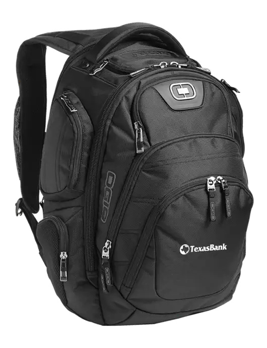 OGIO Black Stratagem Laptop Backpack w/TexasBank Logo