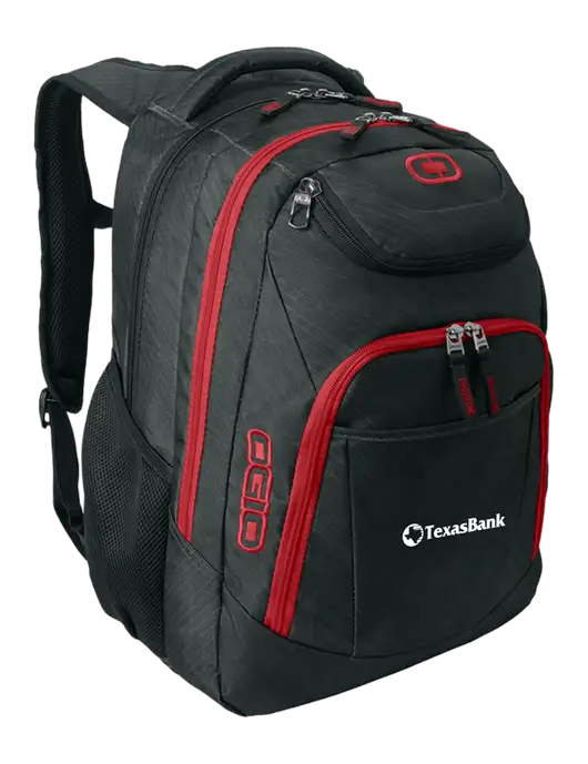 OGIO Dark Grey/Red Excelsior Laptop Backpack w/TexasBank Logo