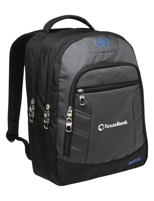 OGIO Dark Grey/Royal Blue Colton Laptop Backpack  w/TexasBank Logo