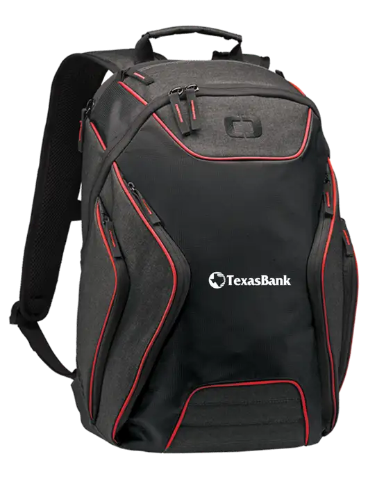 OGIO Red/Heather Grey Hatch Laptop Backpack
 w/TexasBank Logo